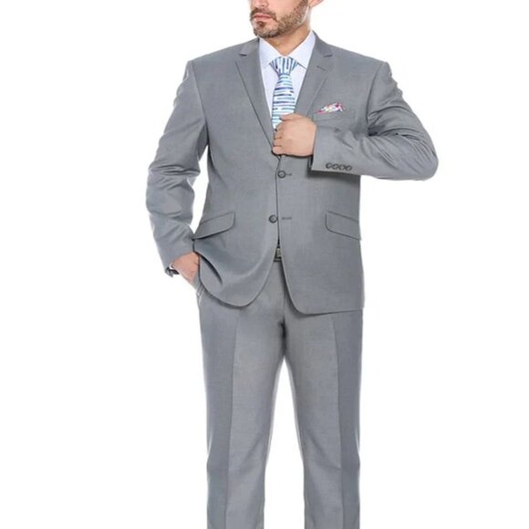 Light Grey Suit - Silver Gray Suit For Wedding - Mens Two Button Slim Fit Light - Picture 1 of 8